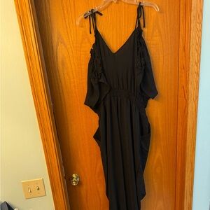 SHEIN Black Ruffle Junpsuit Romper with tie straps and long pants